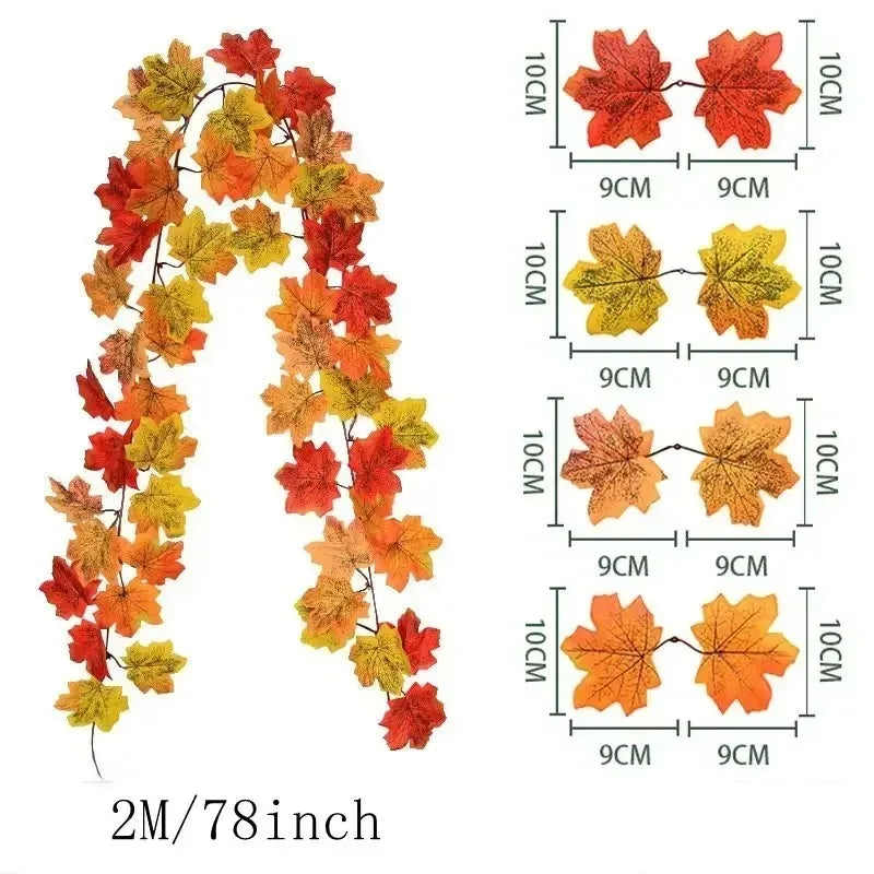 Artificial Maple Leaf Wreath – 200CM Autumn Hanging Decor