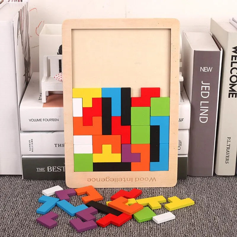 Wooden Tangram Puzzle – Colorful Geometric Brain Teaser
