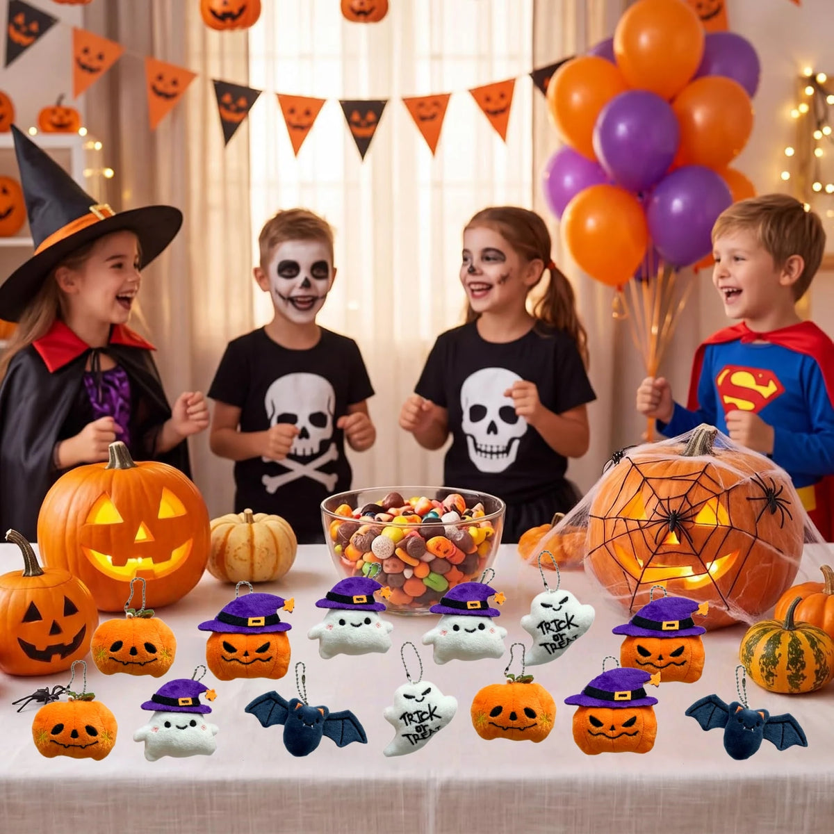 Halloween Mini Plush Keychains – Ghost Stuffed Animal Party Favors