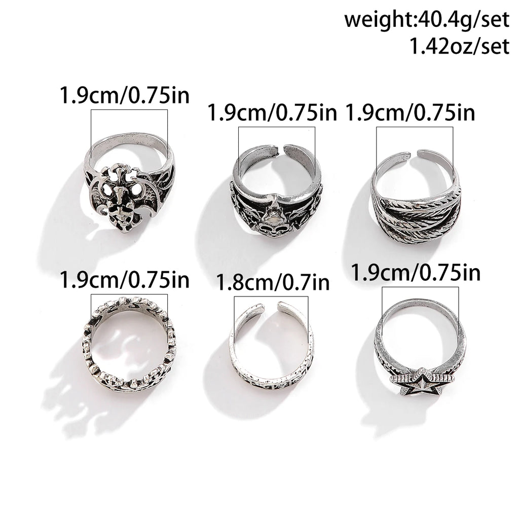 Gothic Skull Rings 6-Piece Set