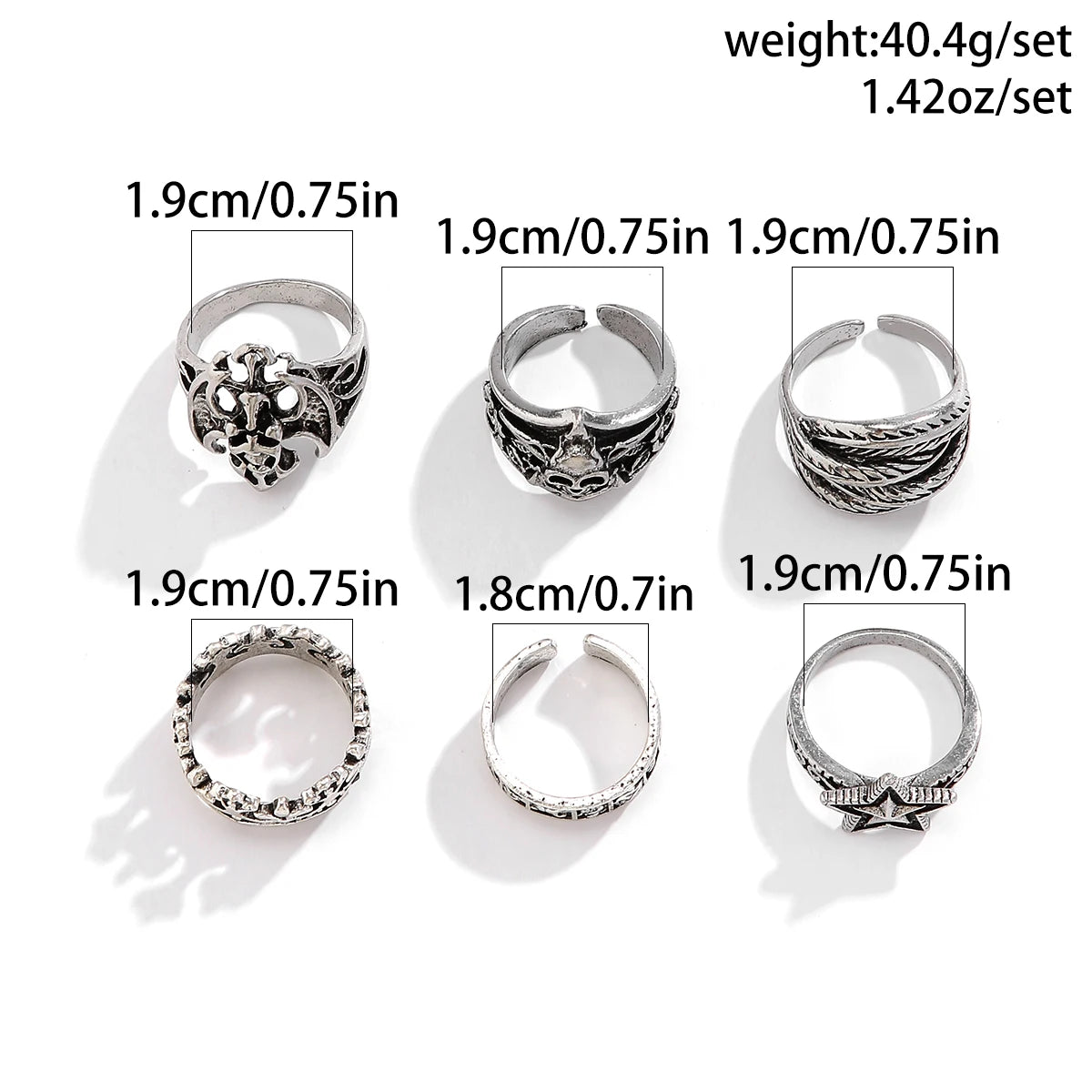 Gothic Skull Rings 6-Piece Set