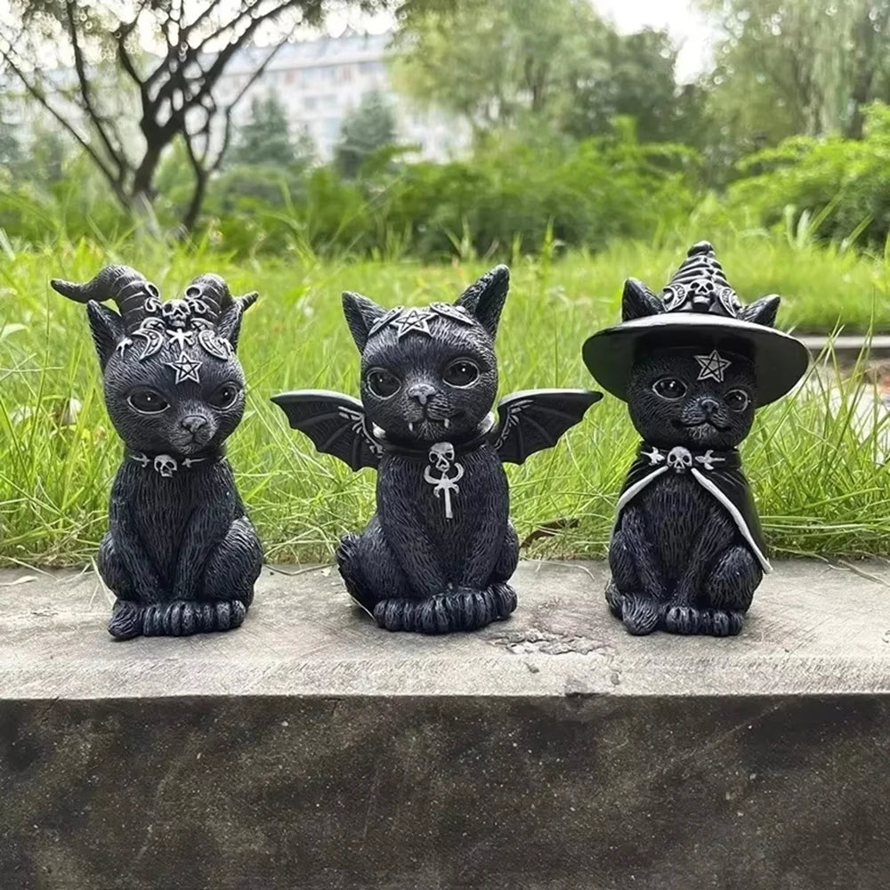 Black Cat Halloween Figurine, Resin Witch Cat Statue for Home Decor
