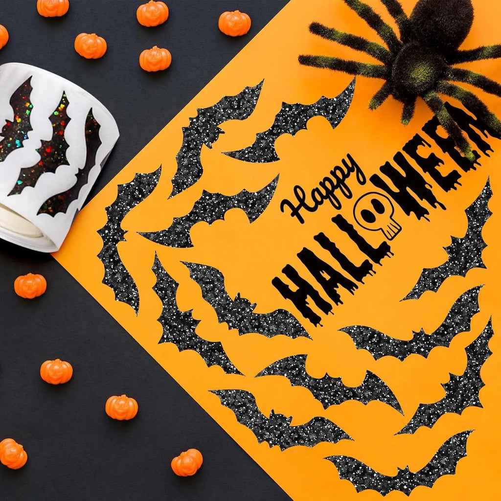 Halloween Bat Stickers – Black Waterproof Glitter Party Decor