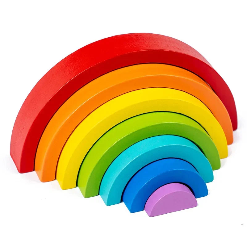 Rainbow Wooden Building Blocks Stacking Toy for Kids