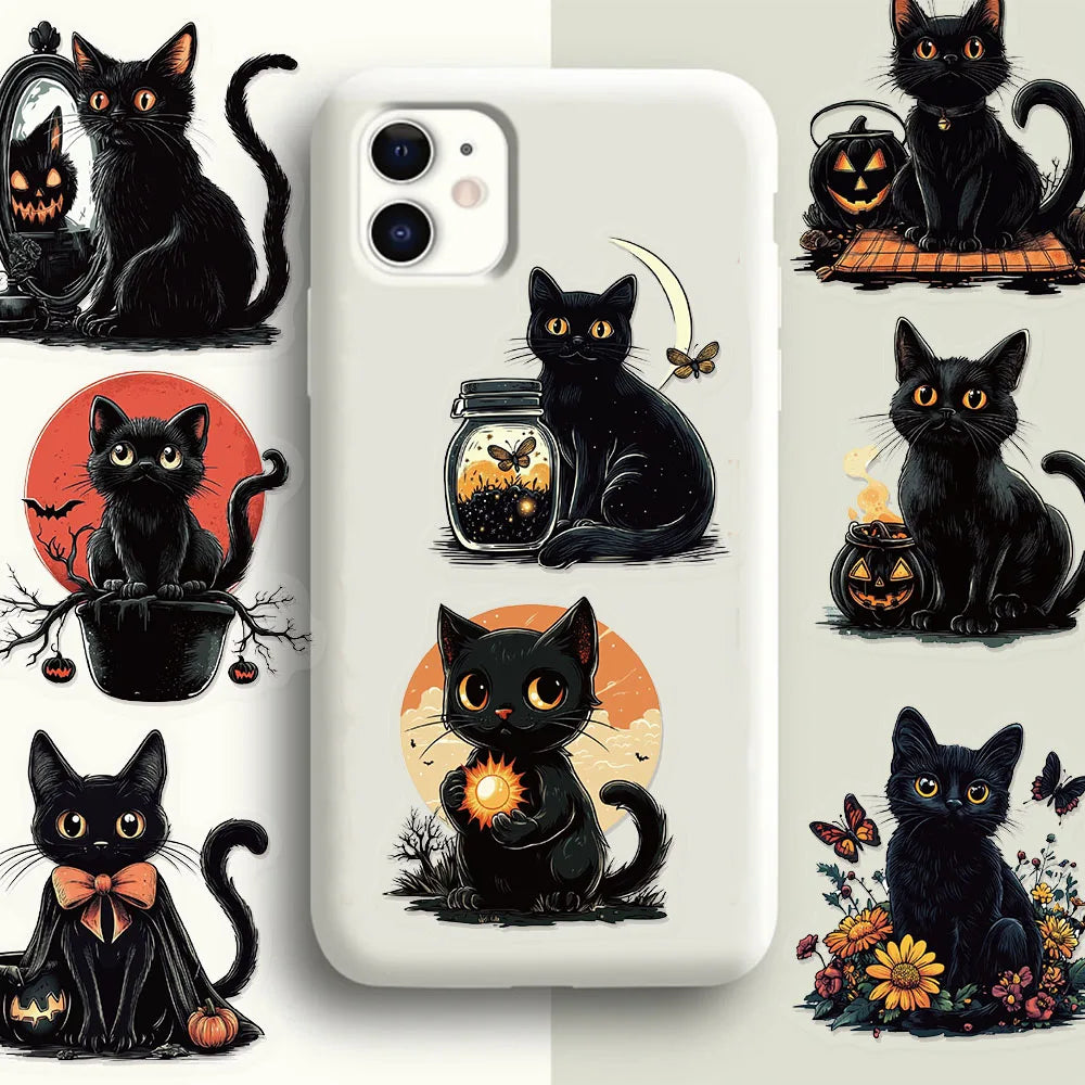 Halloween Cat Stickers – Cute Black Cat Waterproof Set