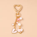 Cute Bowknot Love Heart Keychain Crystal Pearl Key Ring Pendants for Women Girls Handbag Decor DIY Handmade Key Chain Gifts