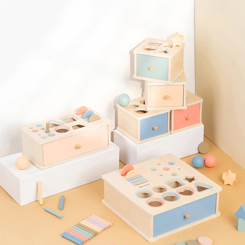 Wooden Shape Sorting Toy – Montessori Color Matching Activity Box