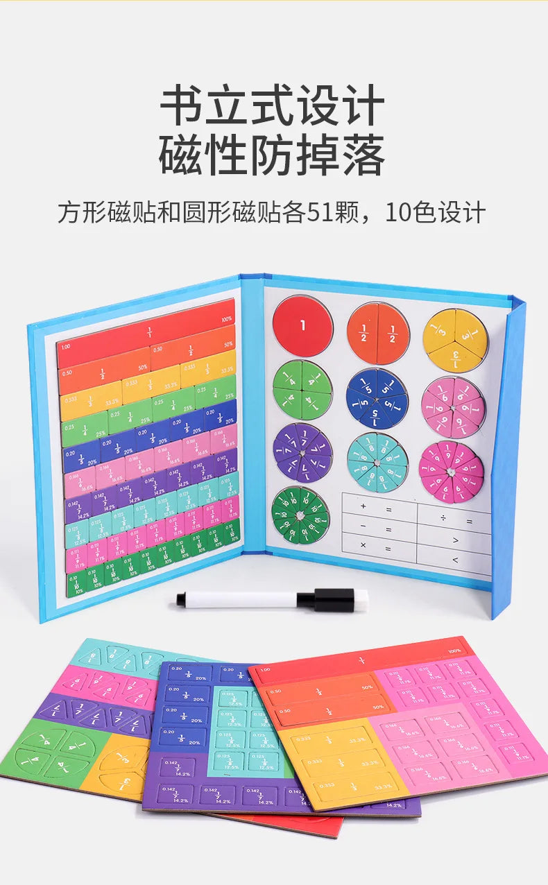 Magnetic Fraction Book Wooden Montessori Math Learning Toy for Kids