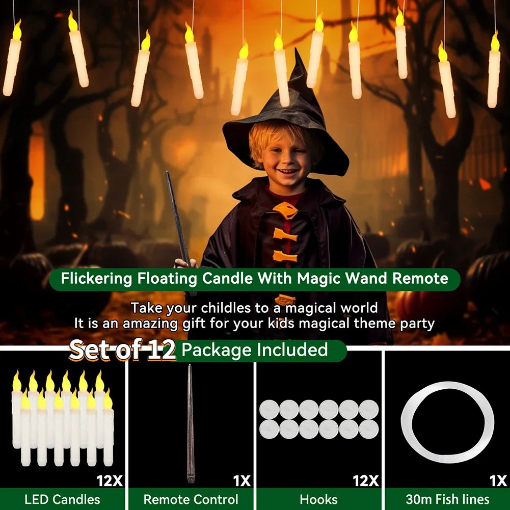 LED Floating Candles with Magic Wand for Halloween Decor