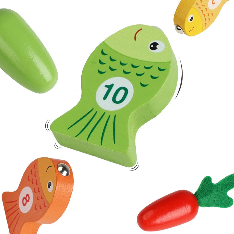 Montessori Toddler Toy – Wooden Carrot Pulling & Fishing Game Set