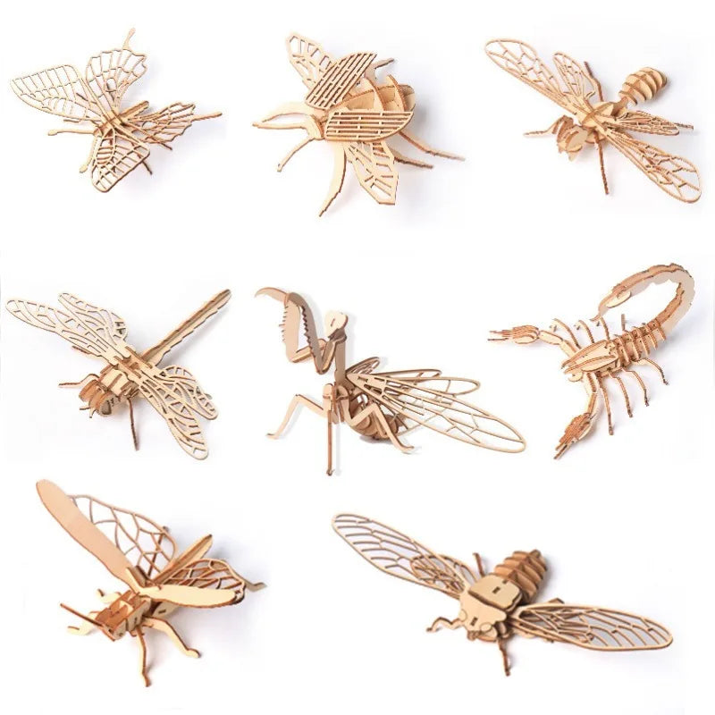Wooden Insect Puzzle 3D Animal Assembly Educational Toy
