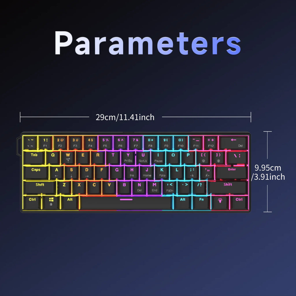 60% Mechanical Gaming Keyboard – 61 Key RGB Hot-Swappable