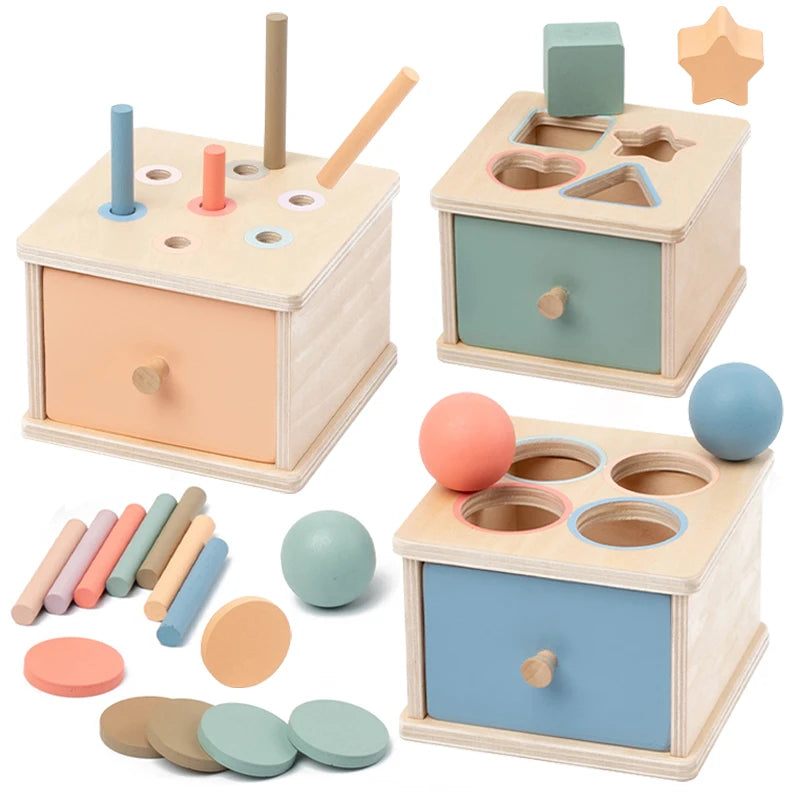 Wooden Shape Sorting Toy – Montessori Color Matching Activity Box