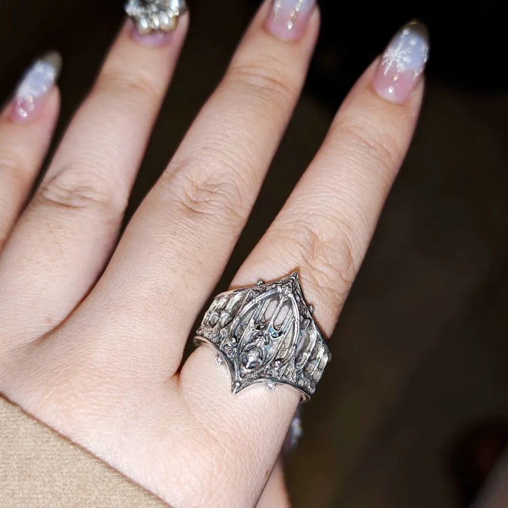 Gothic Castle Ring Silver Crown Design for Halloween & Parties