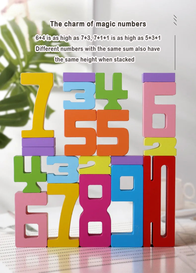 Wooden Number Blocks, Montessori Counting & Stacking Toy