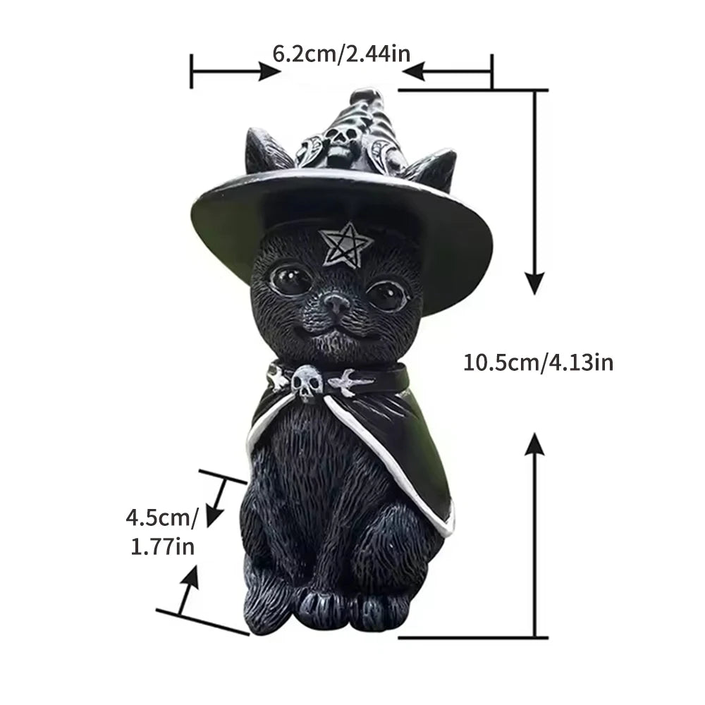 Black Cat Halloween Figurine, Resin Witch Cat Statue for Home Decor