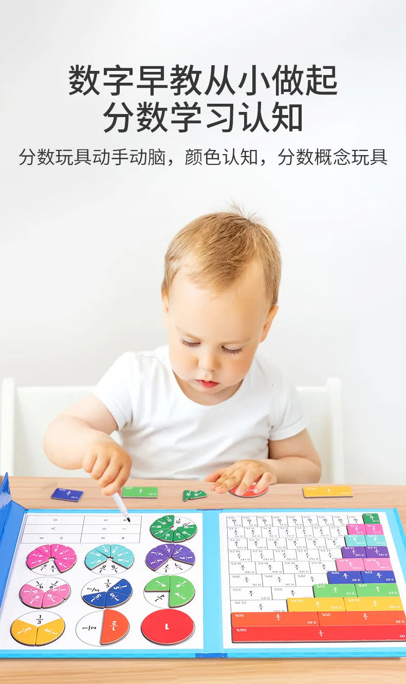 Magnetic Fraction Book Wooden Montessori Math Learning Toy for Kids