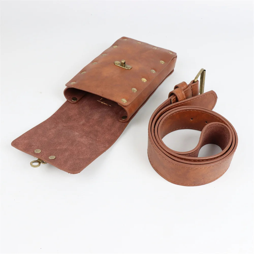 Medieval Cosplay Belt – Renaissance Faux Leather Waist Bag Set