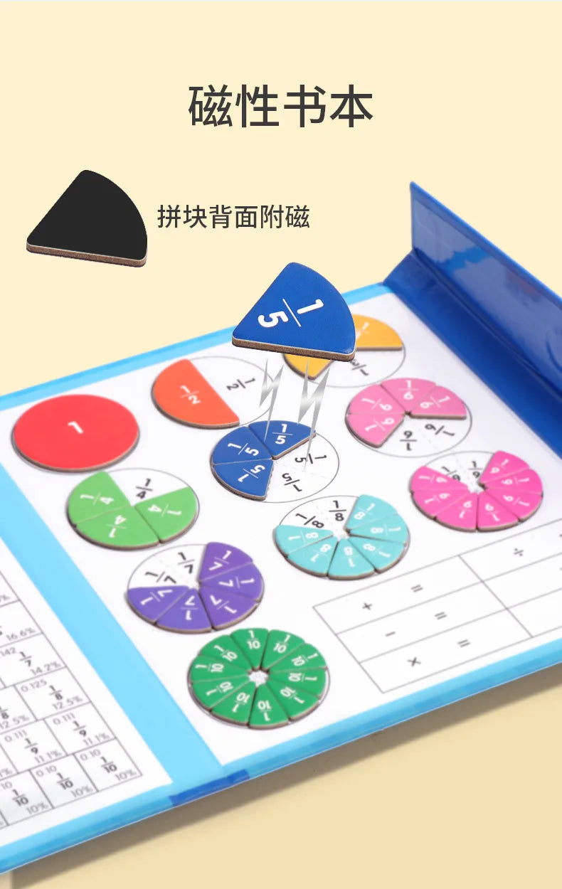 Magnetic Fraction Book Wooden Montessori Math Learning Toy for Kids