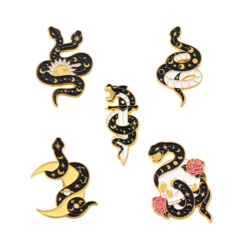 Gothic Halloween Pins Set Ghost Cat Witch Moth Punk Brooches