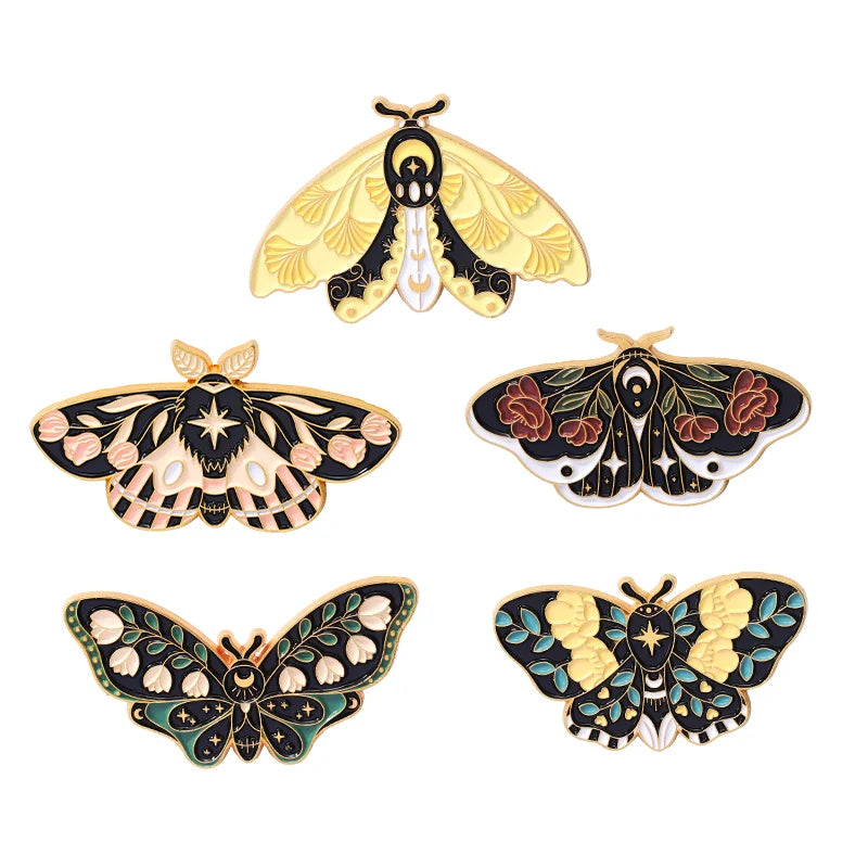 Gothic Halloween Pins Set Ghost Cat Witch Moth Punk Brooches