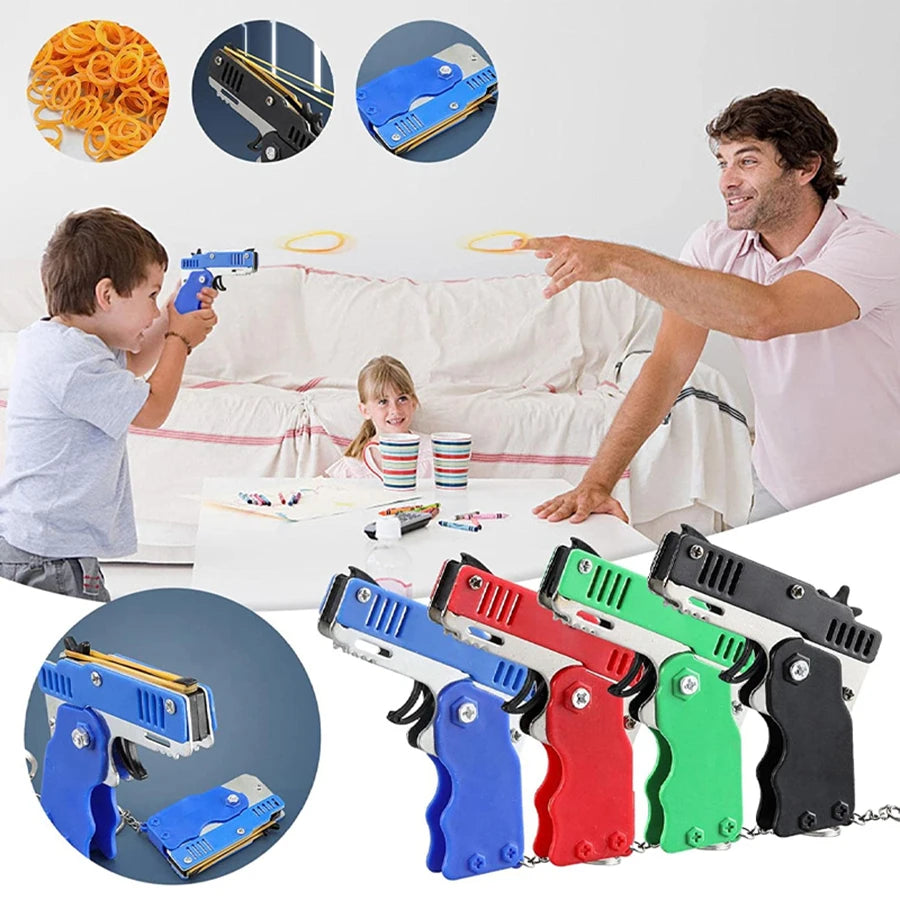 Rubber Band Launcher Toy – Mini Folding Keychain with 60 Bands