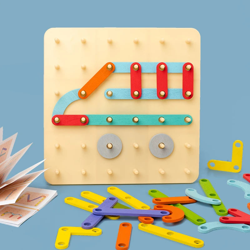 Montessori Pegboard Toy Wooden Geometric Fine Motor Learning Board