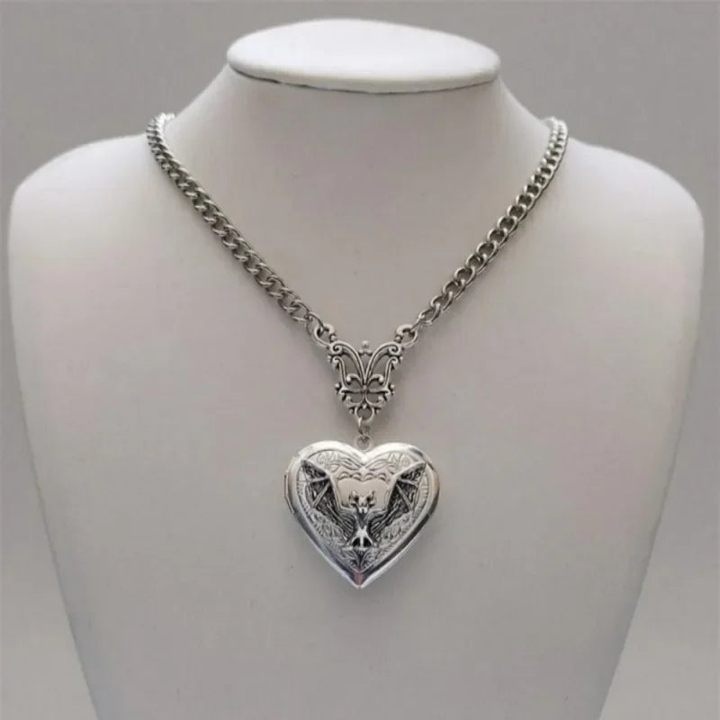 Stainless Steel Heart Necklace Silver Punk Pendant for Men & Women