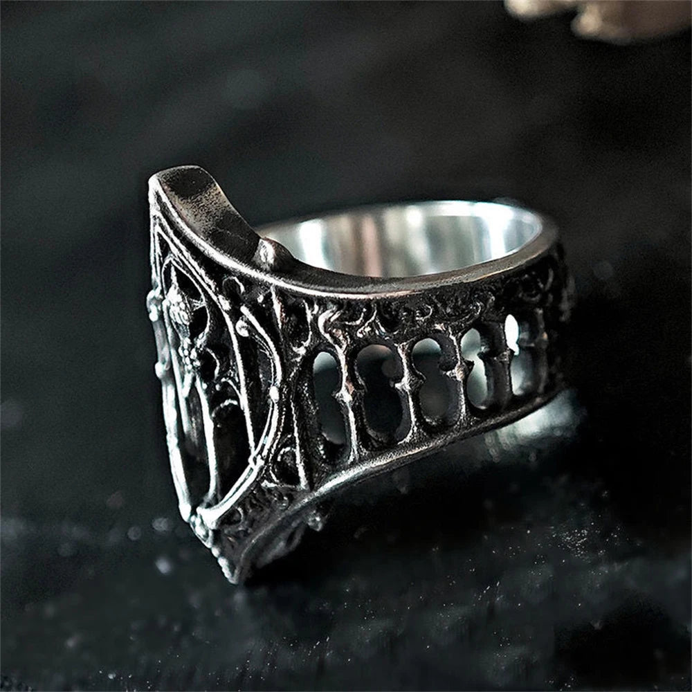 Gothic Architecture Ring Silver Retro Halloween Jewelry
