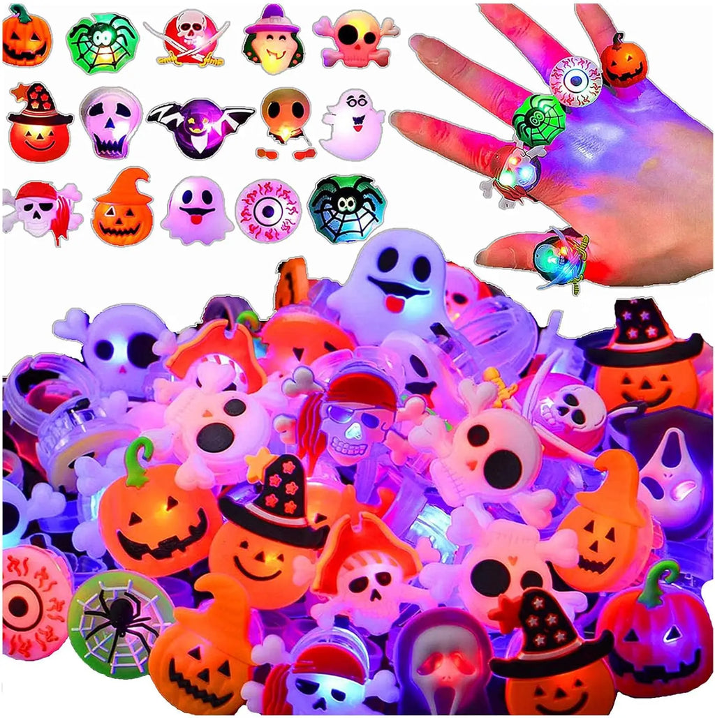 Halloween Glow Rings – LED Pumpkin & Ghost Finger Rings