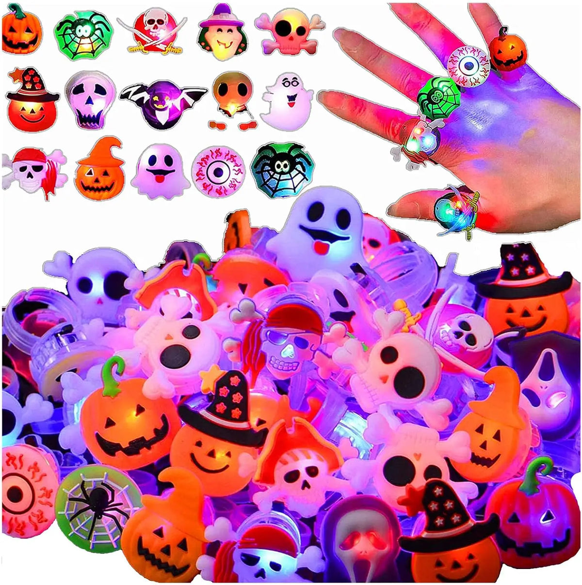 Halloween Glow Rings – LED Pumpkin & Ghost Finger Rings