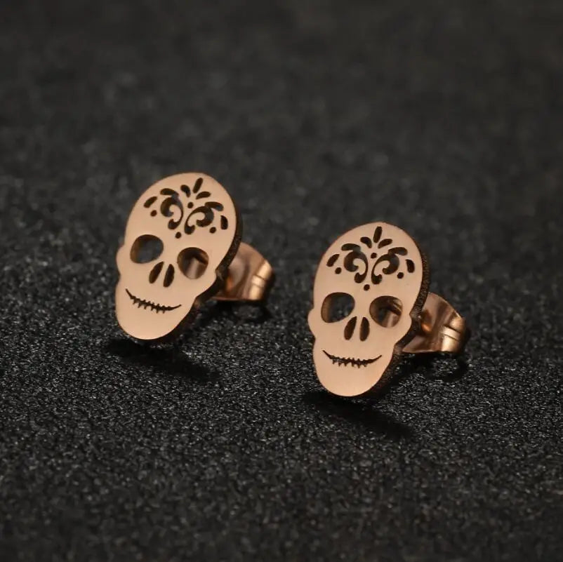 Skull Stud Earrings – Stainless Steel Gothic Earrings for Women