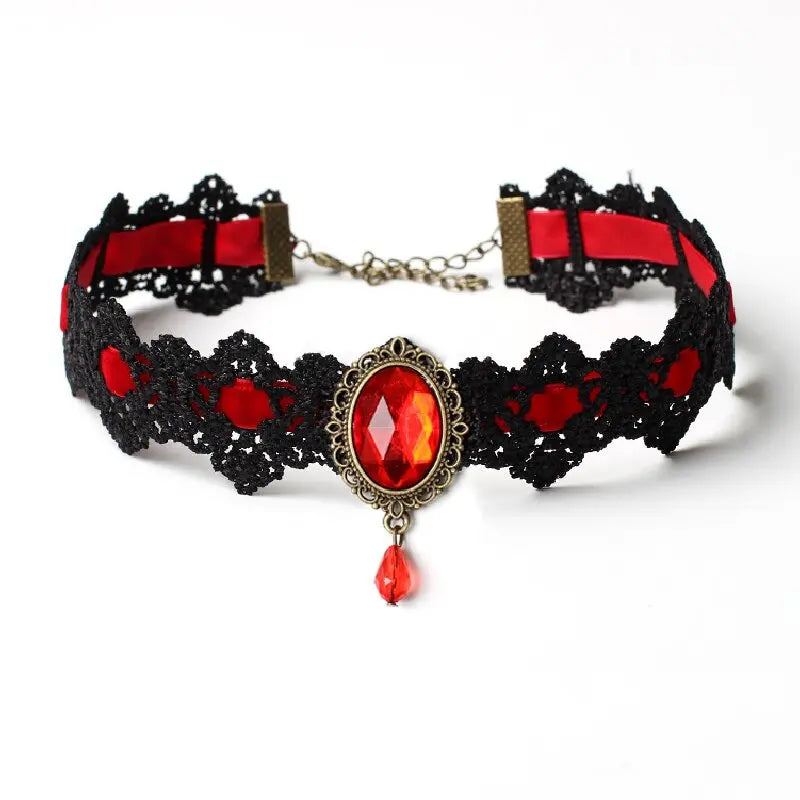 Gothic Lace Necklace Black Gemstone Vintage Court Style