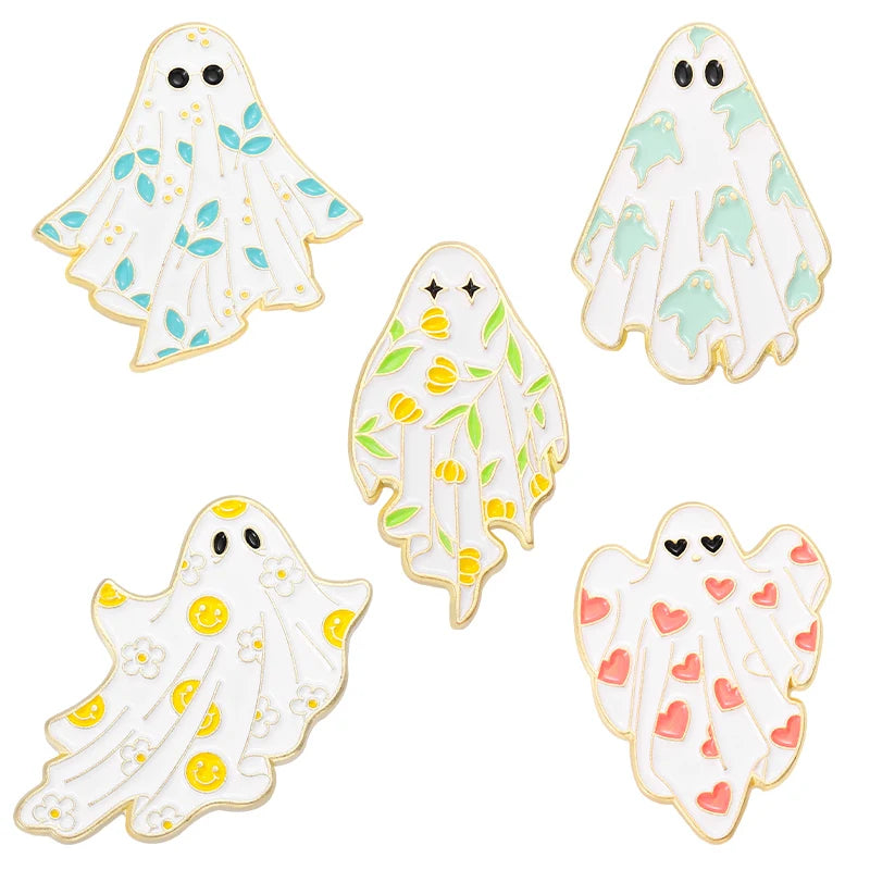Gothic Halloween Pins Set Ghost Cat Witch Moth Punk Brooches