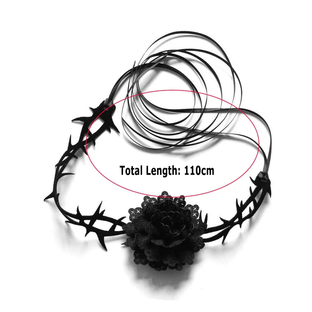 Gothic Rose Choker Lace Thorn Necklace for Halloween Parties