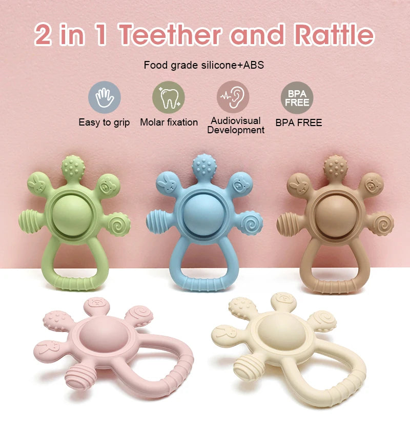 Silicone Baby Teether – Palm Rattle Bunny Teething Toy