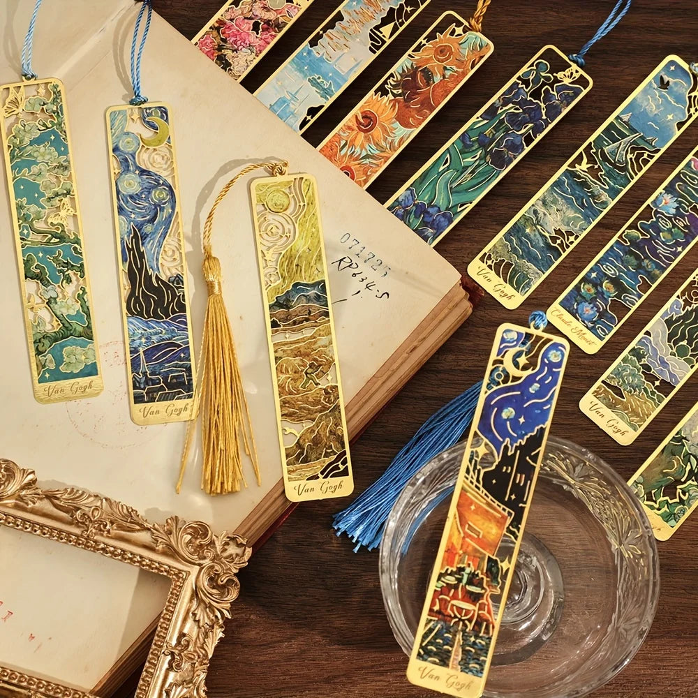 Metal Bookmarks Vintage Oil Painting Tassel Reading Set