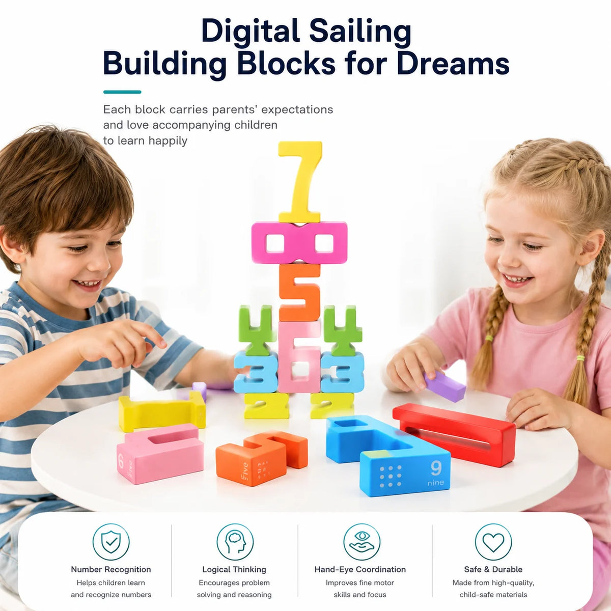 Wooden Number Blocks, Montessori Counting & Stacking Toy