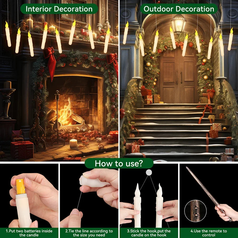 LED Floating Candles with Magic Wand for Halloween Decor