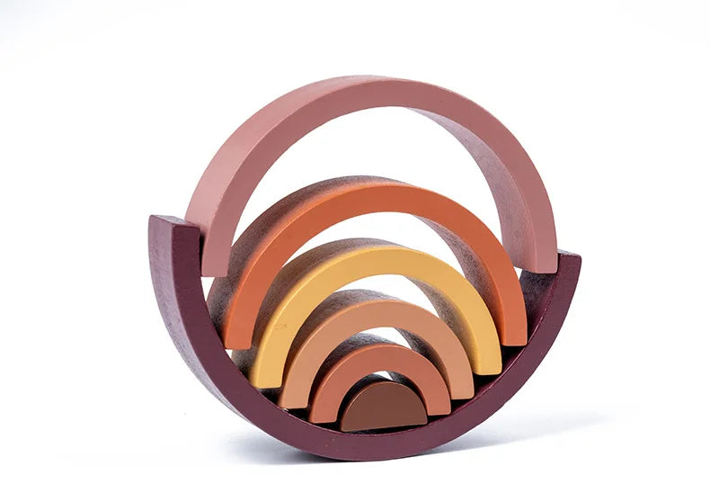 Rainbow Wooden Building Blocks Stacking Toy for Kids
