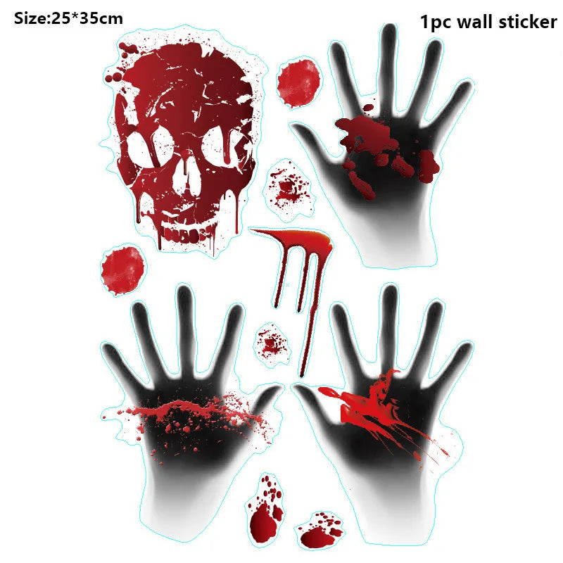 Halloween Wall Stickers – Blood Handprint, Footprint & Skull Decor