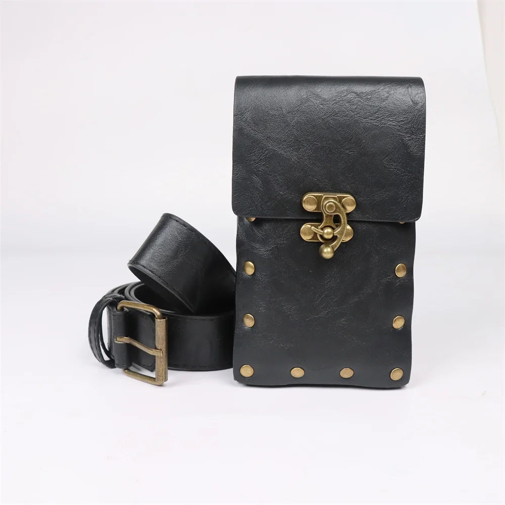 Medieval Cosplay Belt – Renaissance Faux Leather Waist Bag Set