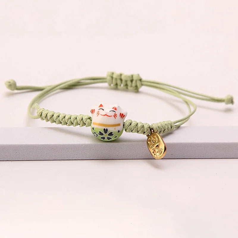 Lucky Cat Bracelet – Ceramic Braided Charm Bracelet for Women