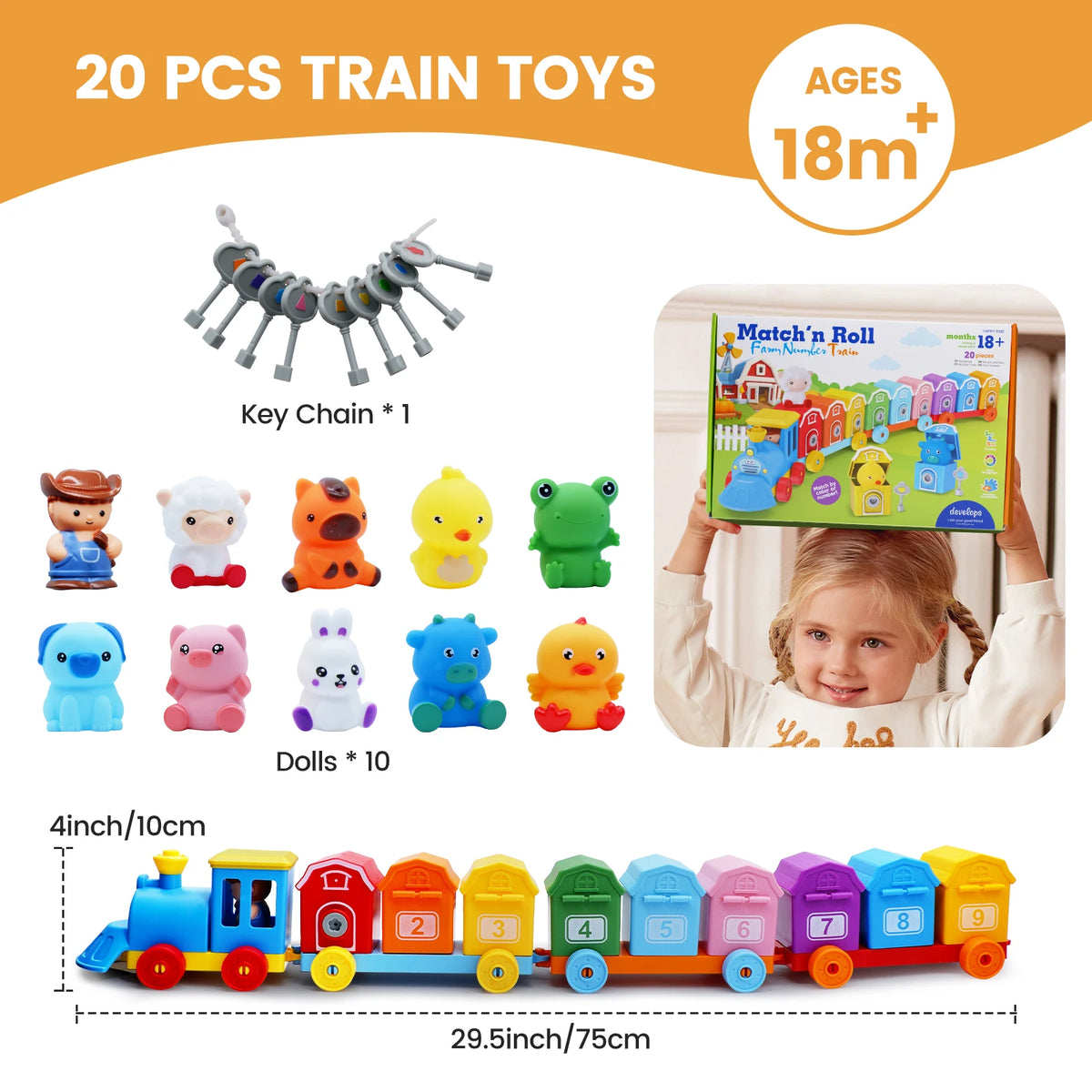 Montessori Train Set Farm Counting Sorting Matching Toy for Toddlers