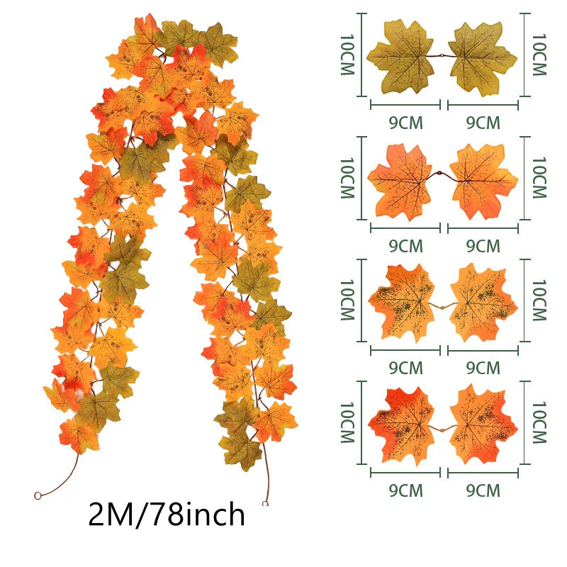 Artificial Maple Leaf Wreath – 200CM Autumn Hanging Decor