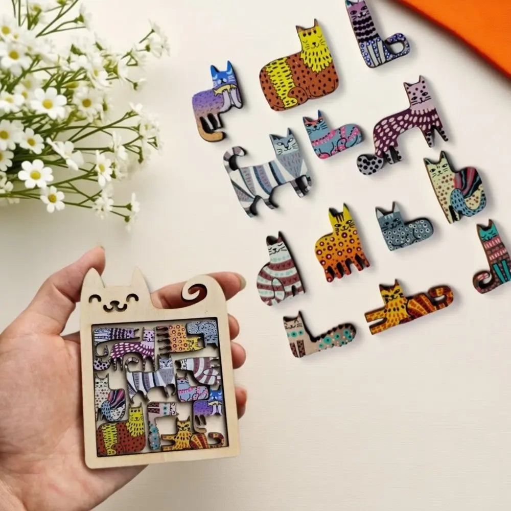Wooden Cat Puzzle Irregular Shape Jigsaw Brain Teaser Toy