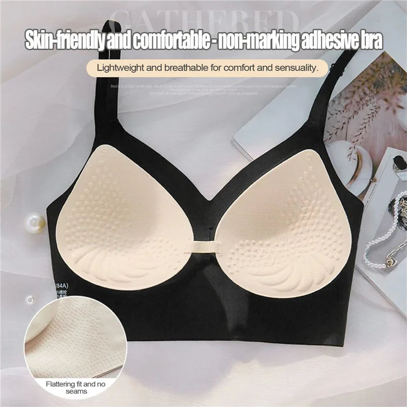 Women Invisible Bra Deep U Plunge Bras Backless Top for Dresses Sexy Lingerie with Transparent Strap Push Up Strapless Underwea
