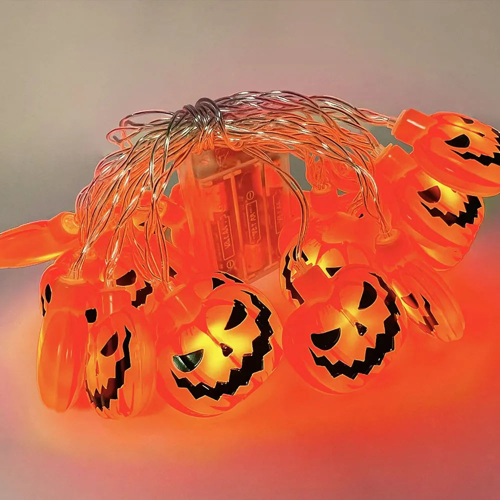 Halloween String Lights – LED Pumpkin Ghost Spider Web Decor