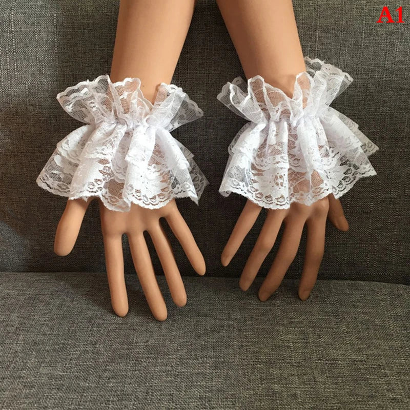 Lace Wrist Cuffs – Ruffled Floral Black Lace Accessories