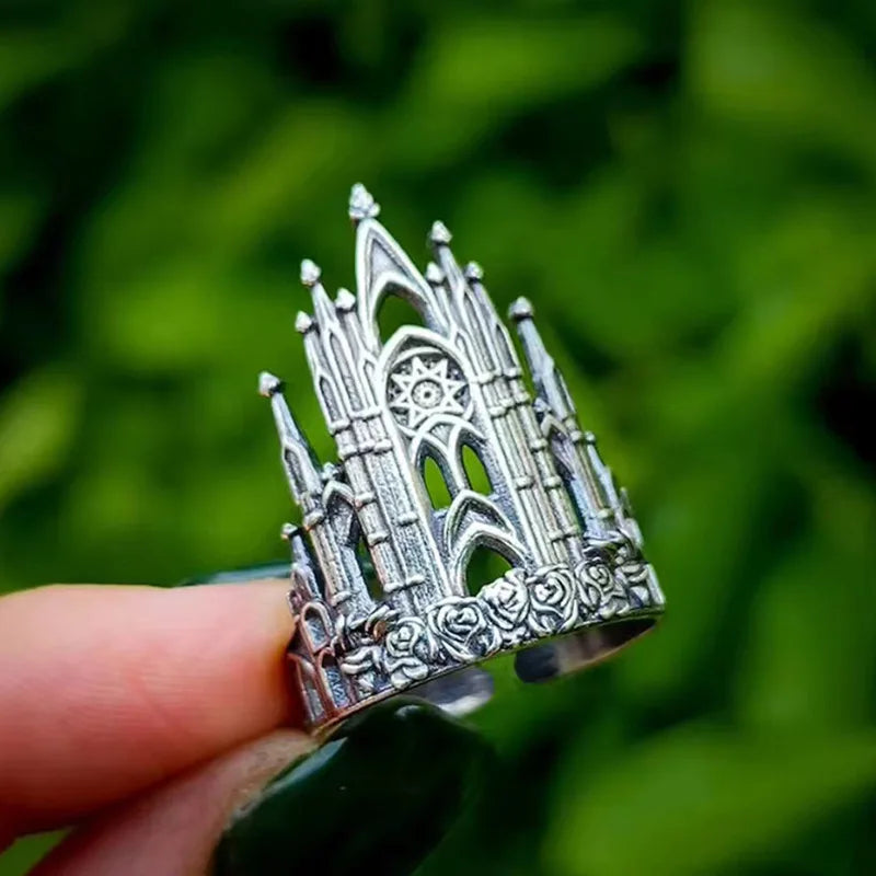 Gothic Cross Ring – Vintage Silver Tone Cocktail Ring